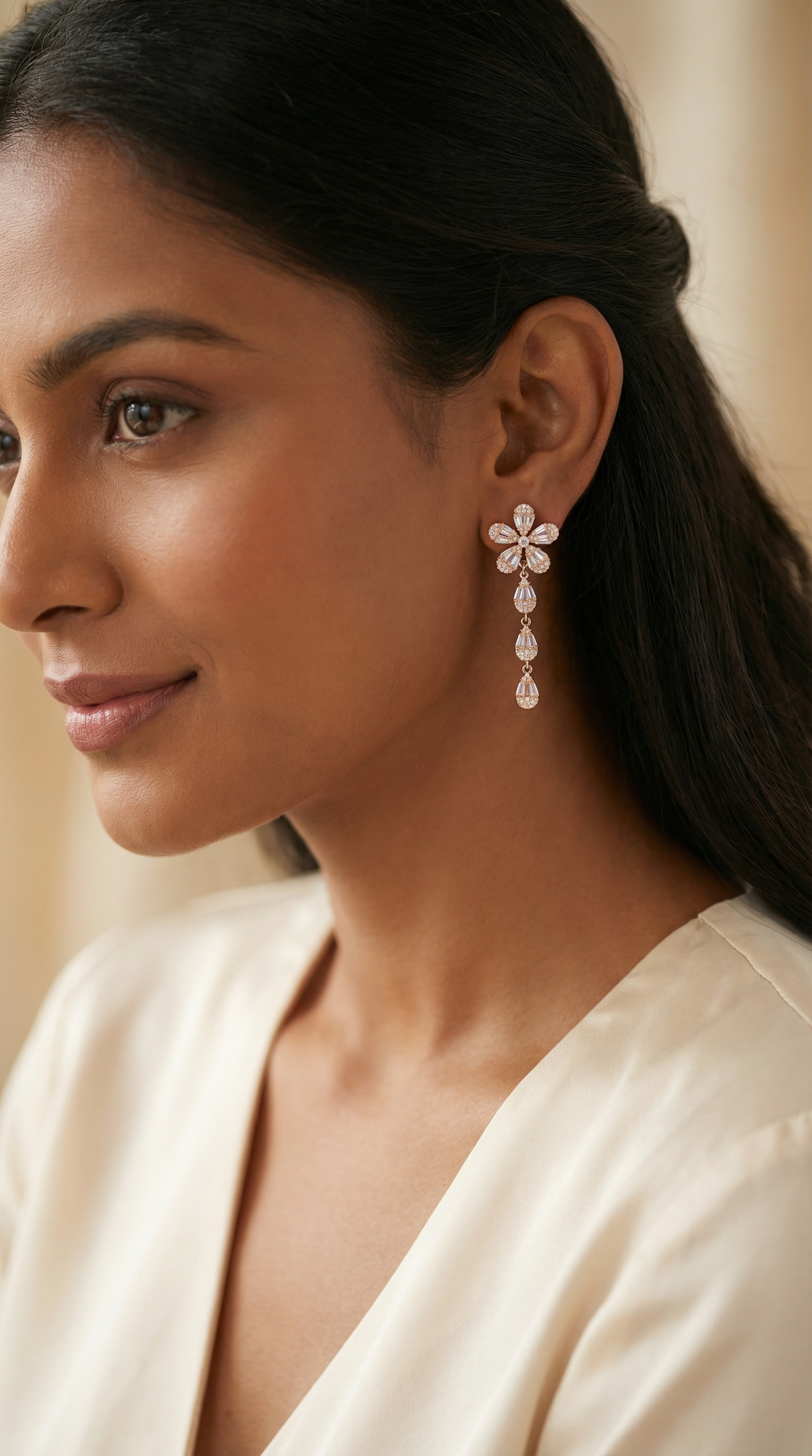 Gold Pleated studded earring