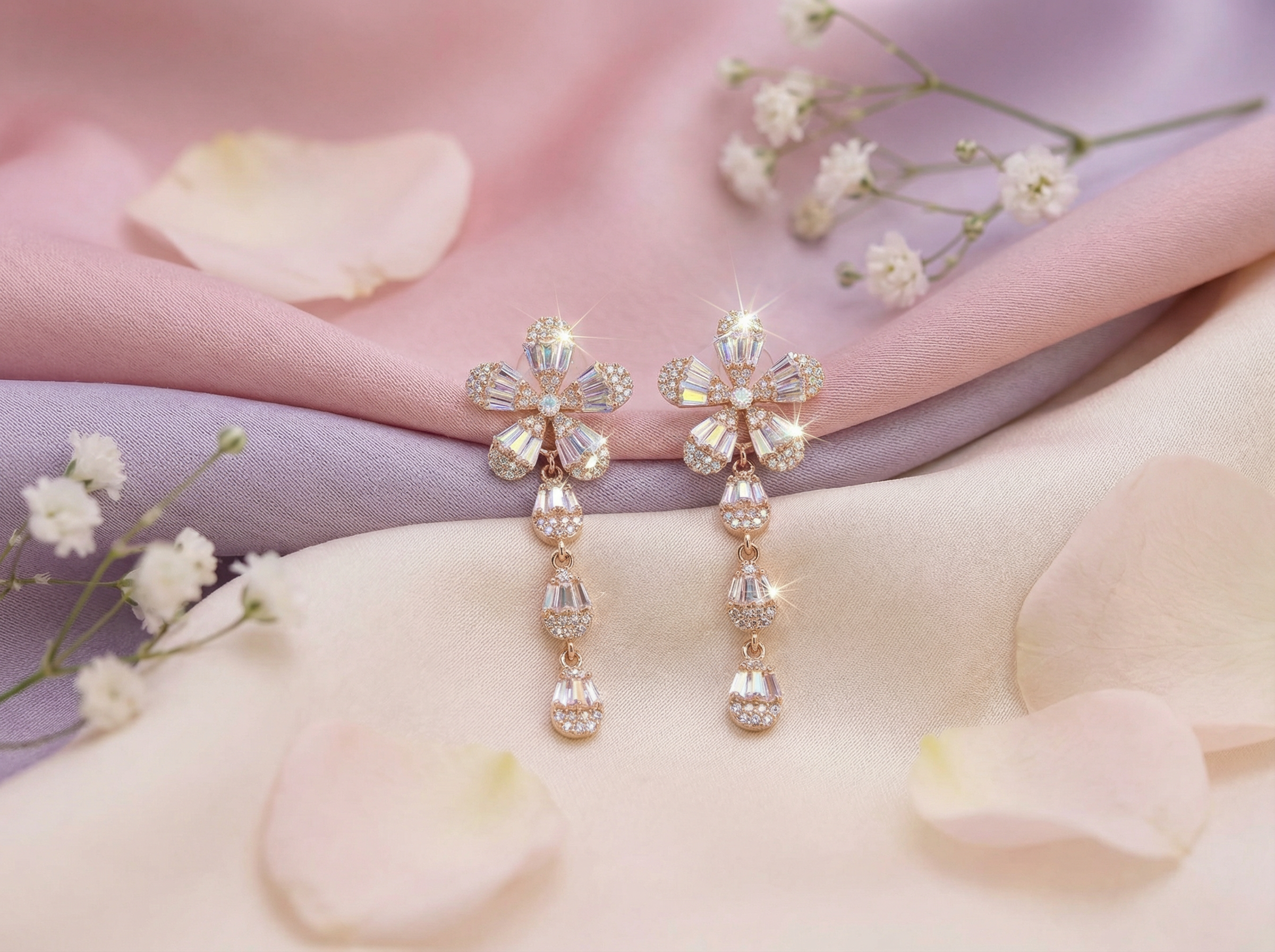 Gold Pleated studded earring